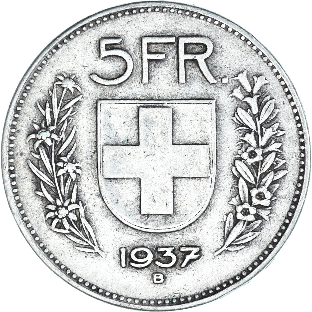 Coin, Switzerland, 5 Francs, 1937, Bern, AU(50-53), Silver, KM:40