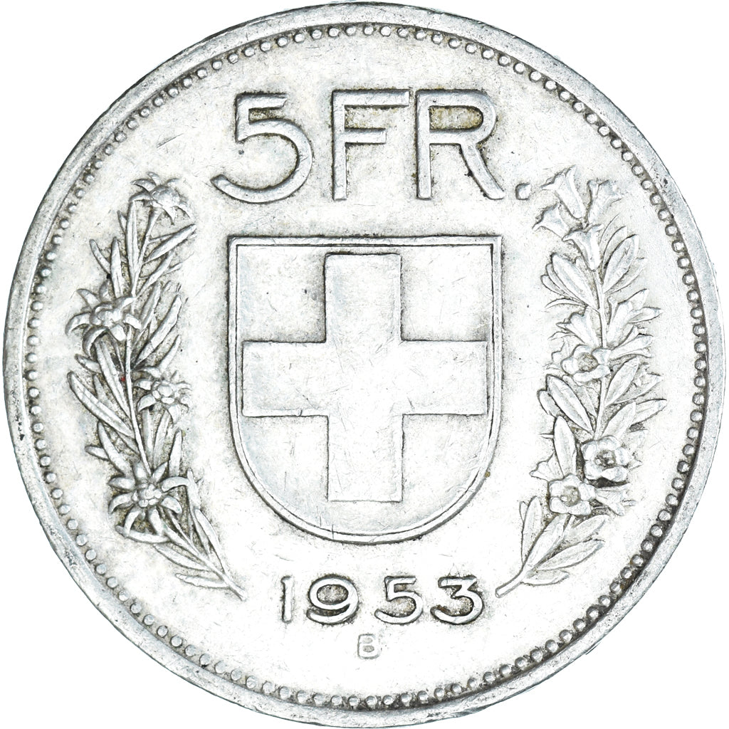 Coin, Switzerland, 5 Francs, 1953, Bern, AU(50-53), Silver, KM:40