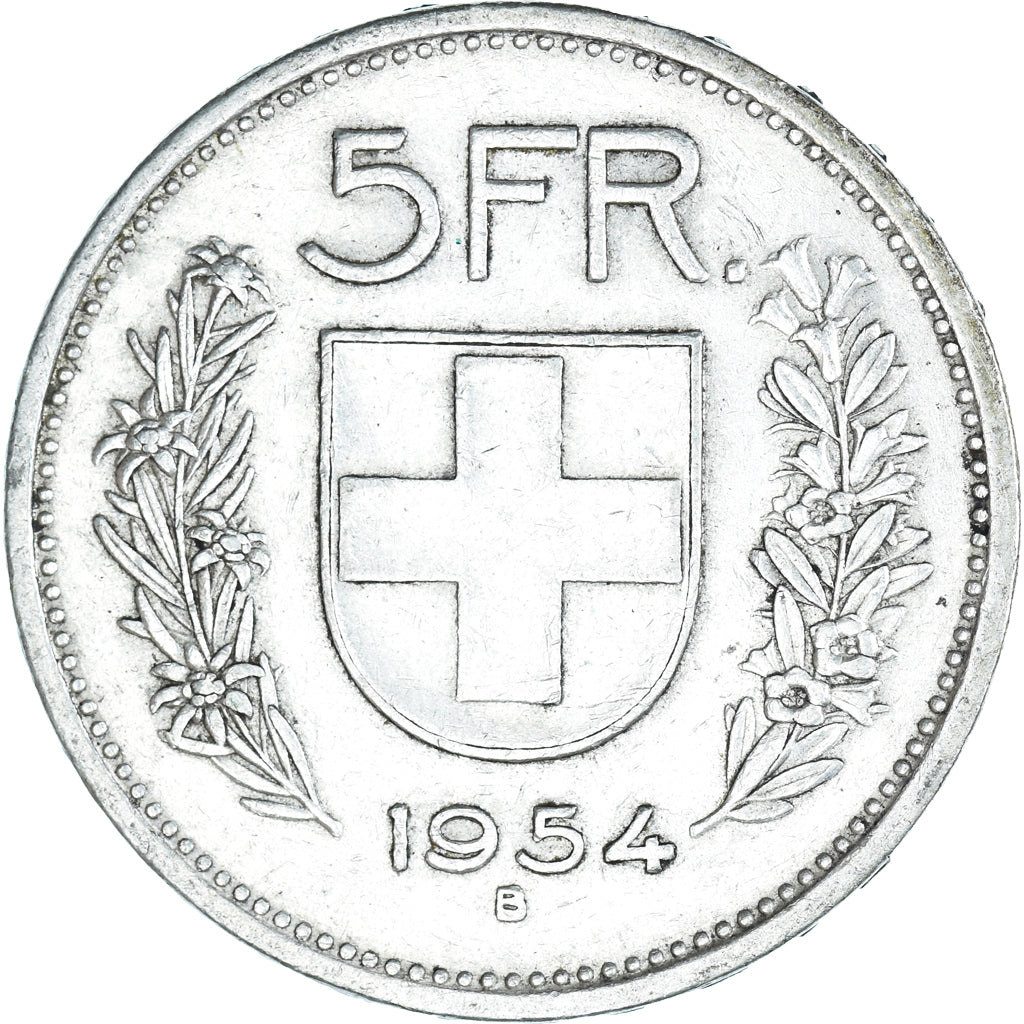Coin, Switzerland, 5 Francs, 1954, Bern, AU(50-53), Silver, KM:40