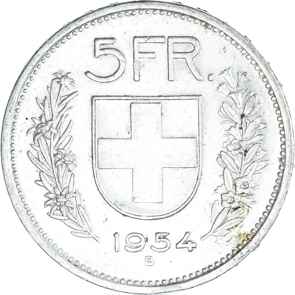 Moneta, Szwajcaria, 5 Francs, 1954, Bern, AU(50-53), Srebro, KM:40
