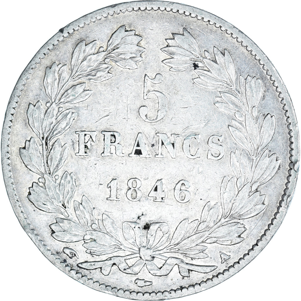 Moneda, Francia, Louis-Philippe, 5 Francs, 1846, Paris, MBC+, Plata, KM:749.1