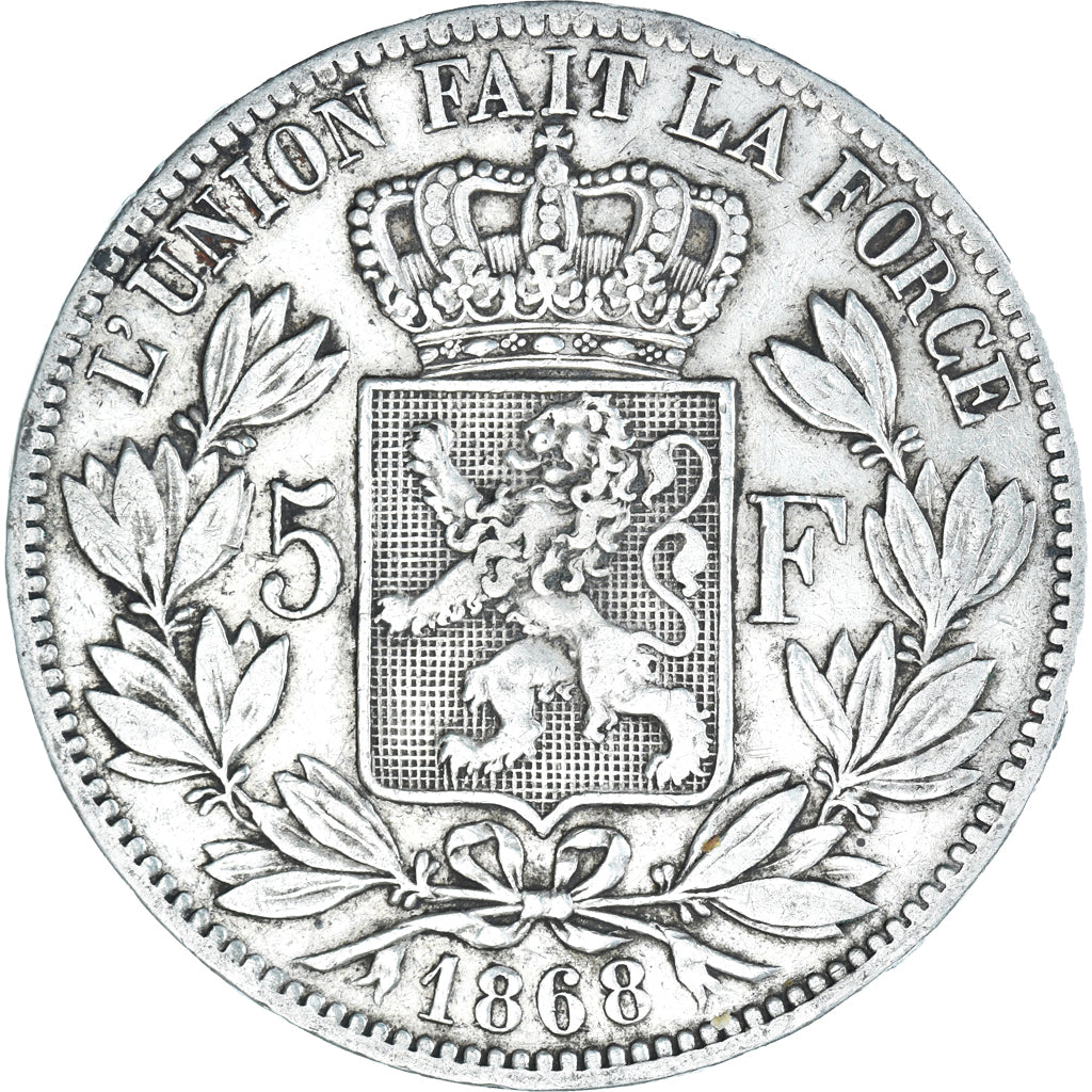 Moneta, Belgio, Leopold II, 5 Francs, 5 Frank, 1868, Brussels, BB+, Argento