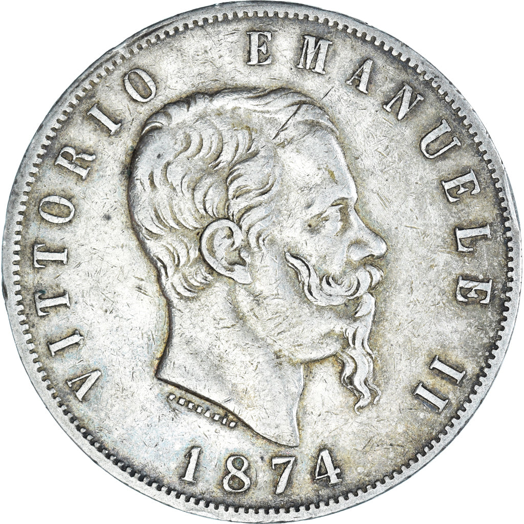 Coin, Italy, Vittorio Emanuele II, 5 Lire, 1874, Milan, EF(40-45), Silver