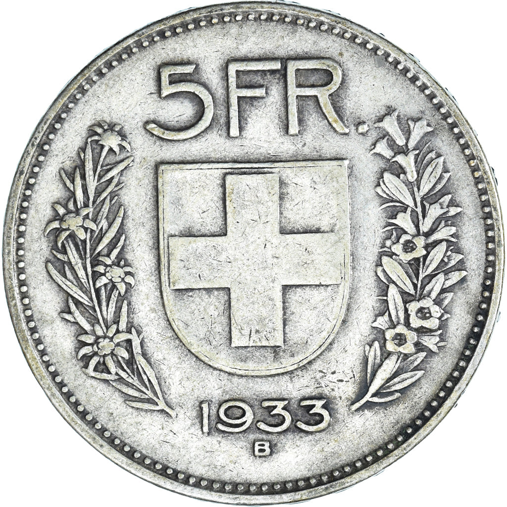 Coin, Switzerland, 5 Francs, 1933, Bern, EF(40-45), Silver, KM:40