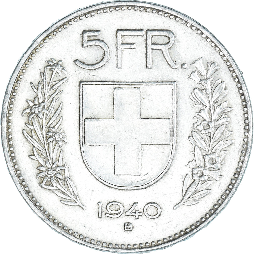 Coin, Switzerland, 5 Francs, 1940, Bern, AU(50-53), Silver, KM:40