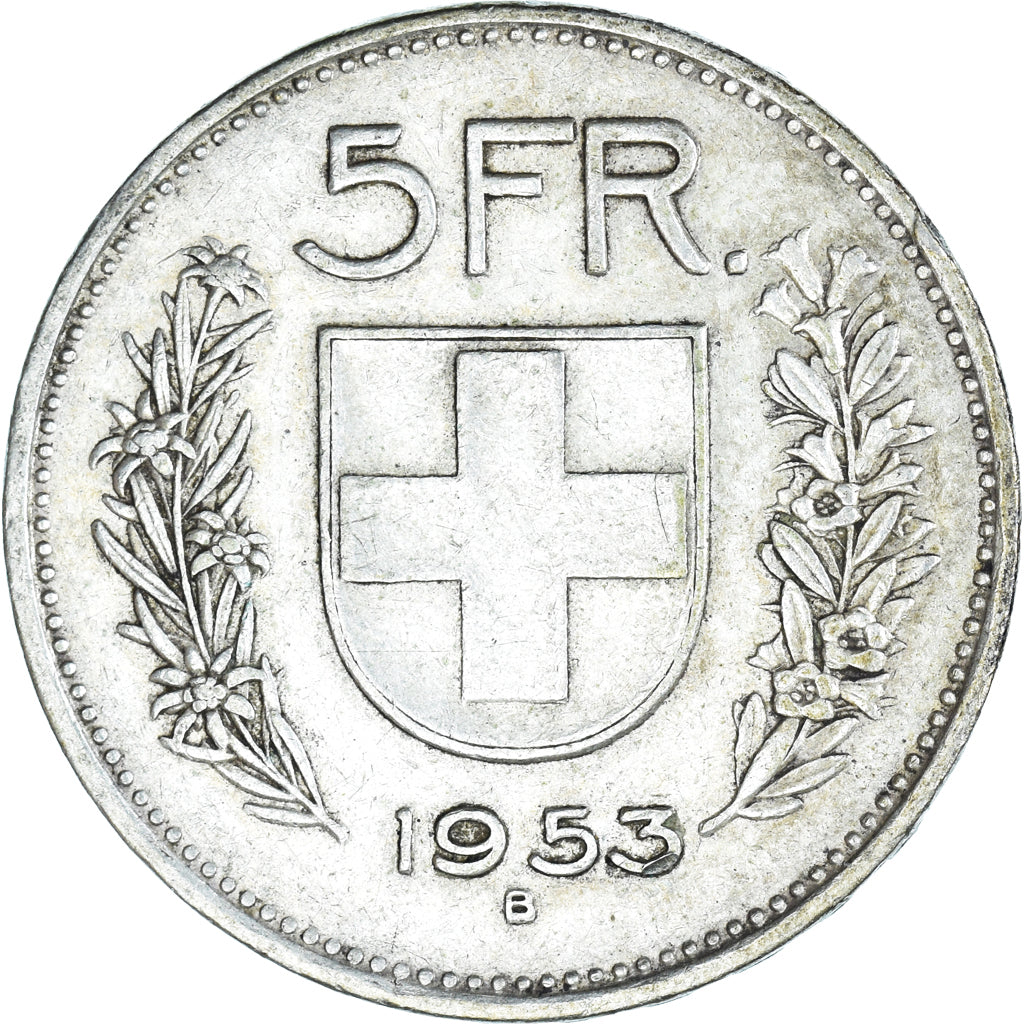 Coin, Switzerland, 5 Francs, 1953, Bern, EF(40-45), Silver, KM:40