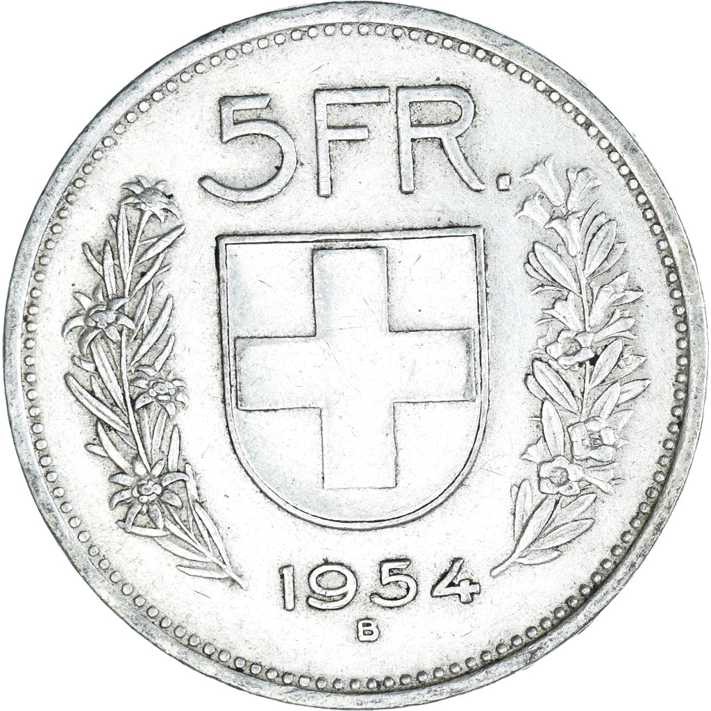 Coin, Switzerland, 5 Francs, 1954, Bern, EF(40-45), Silver, KM:40