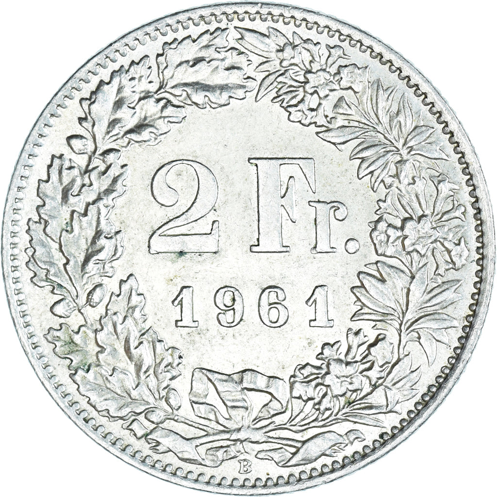 Münze, Schweiz, 2 Francs, 1961, Bern, VZ, Silber, KM:21