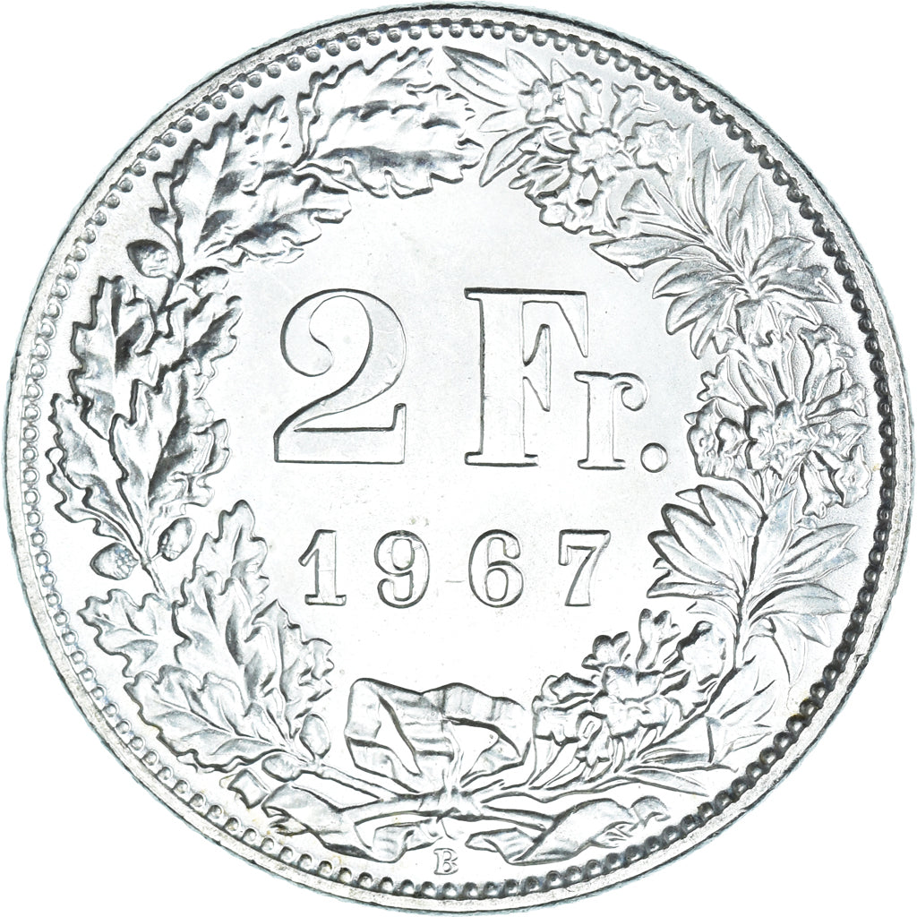 Coin, Switzerland, 2 Francs, 1967, Bern, MS(60-62), Silver, KM:21