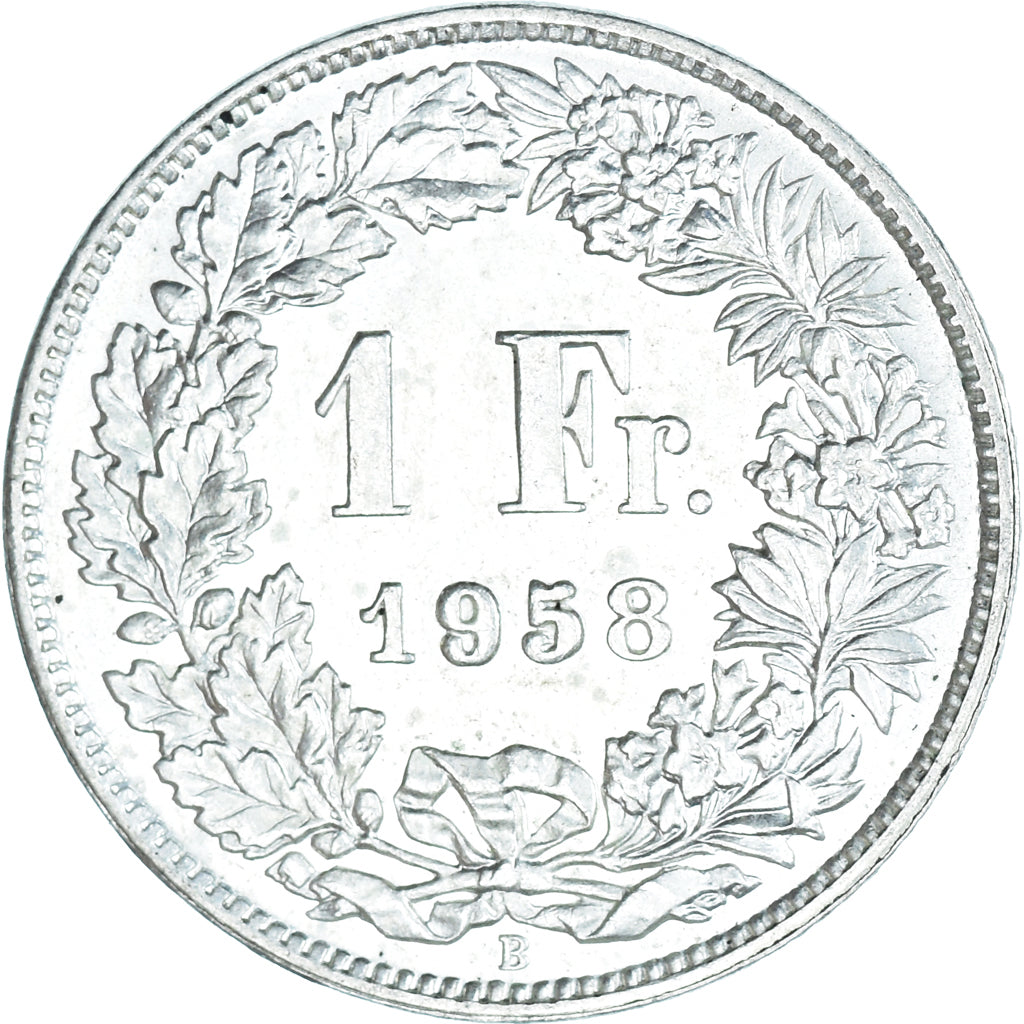 Coin, Switzerland, Franc, 1958, Bern, MS(60-62), Silver, KM:24