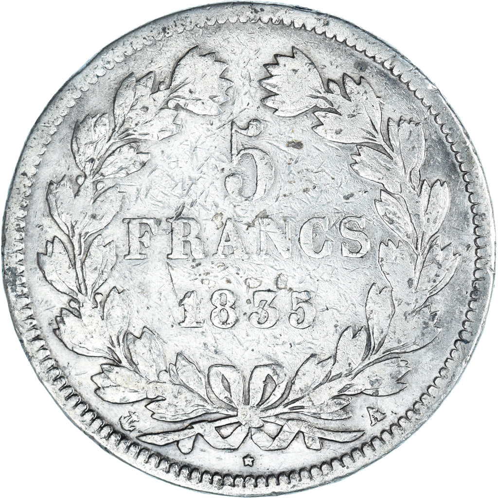 Moeda, França, Louis-Philippe, 5 Francs, 1835, Paris, VF(20-25), Prata