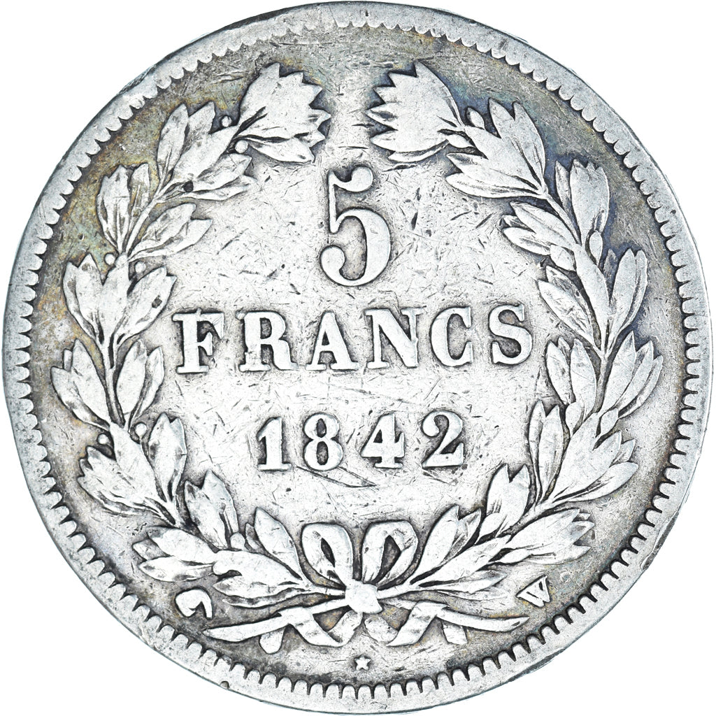 Moeda, França, Louis-Philippe, 5 Francs, 1842, Lille, VF(30-35), Prata