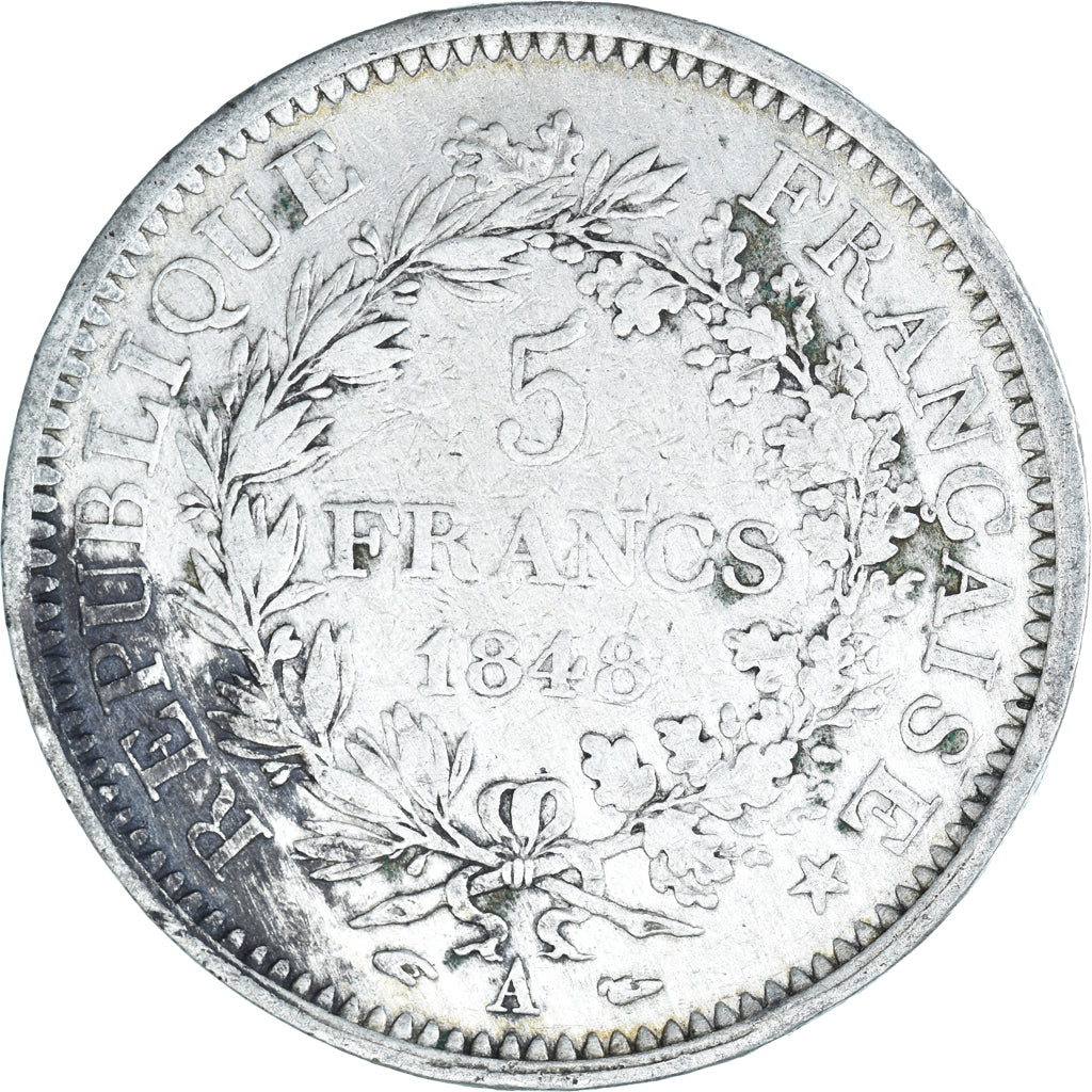 Moneta, Francja, Hercule, 5 Francs, 1848, Paris, VF(30-35), Srebro, KM:756.1