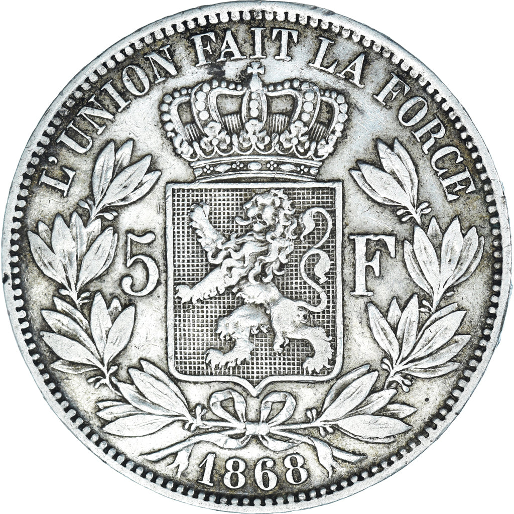 Coin, Belgium, Leopold II, 5 Francs, 5 Frank, 1868, Brussels, VF(30-35), Silver