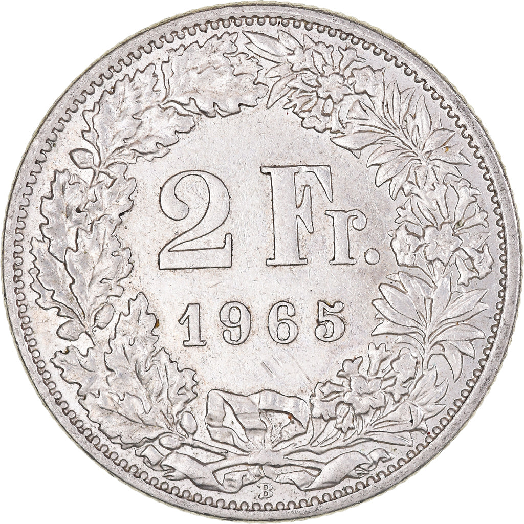 Coin, Switzerland, 2 Francs, 1965, Bern, AU(55-58), Silver, KM:21