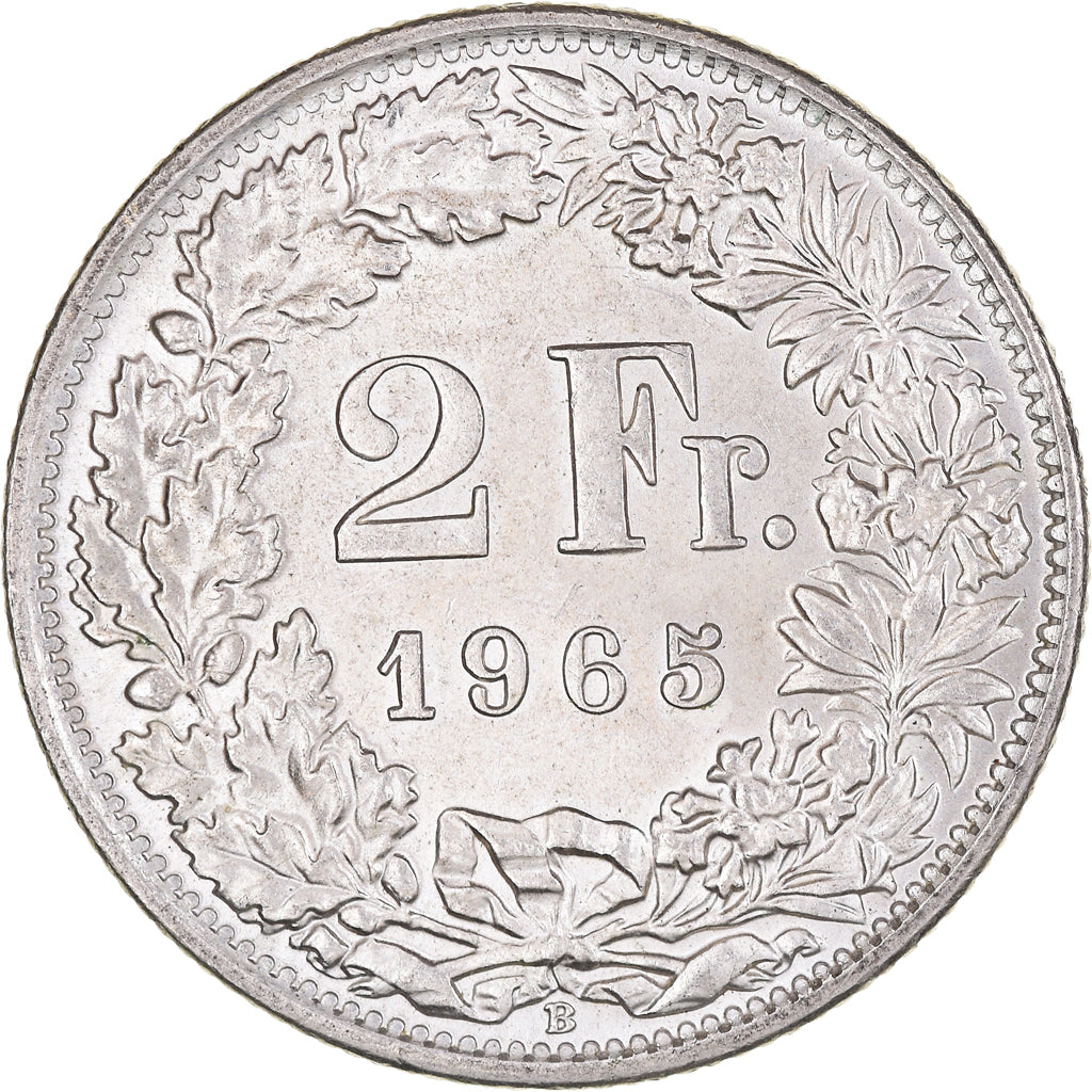 Moeda, Suíça, 2 Francs, 1965, Bern, MS(60-62), Prata, KM:21