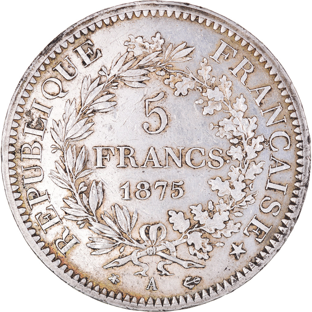 Moeda, França, Hercule, 5 Francs, 1875, Paris, VF(30-35), Prata, KM:820.1