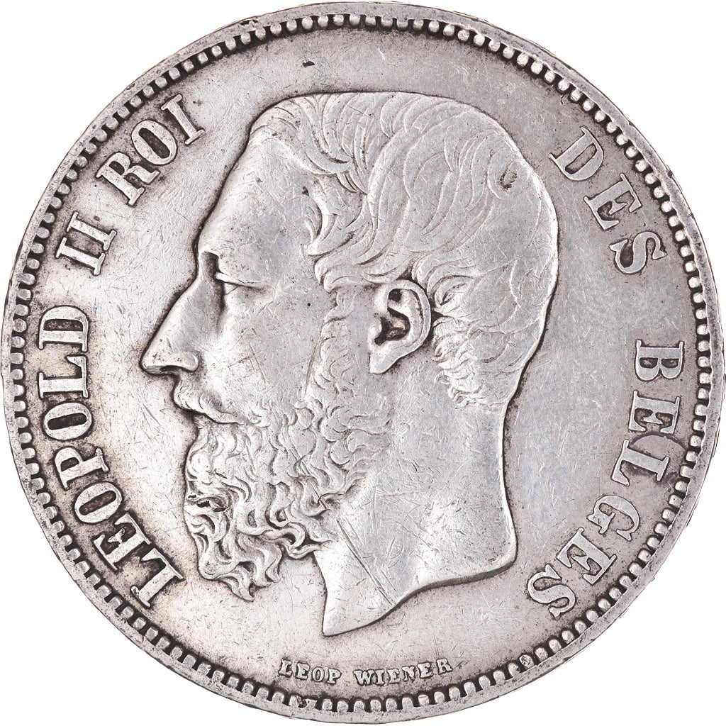 Coin, Belgium, Leopold II, 5 Francs, 5 Frank, 1867, Brussels, EF(40-45), Silver