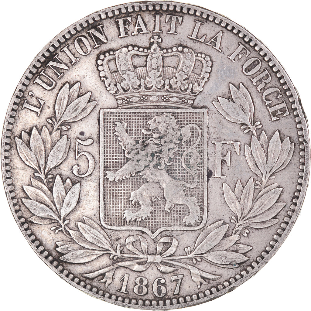Coin, Belgium, Leopold II, 5 Francs, 5 Frank, 1867, Brussels, EF(40-45), Silver