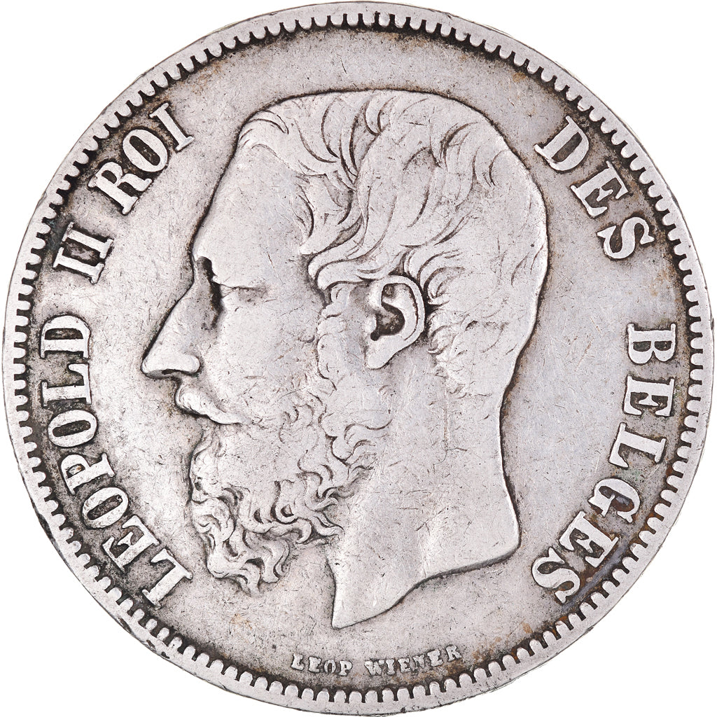 Moneta, Belgia, Leopold II, 5 Francs, 5 Frank, 1873, VF(30-35), Srebro, KM:24