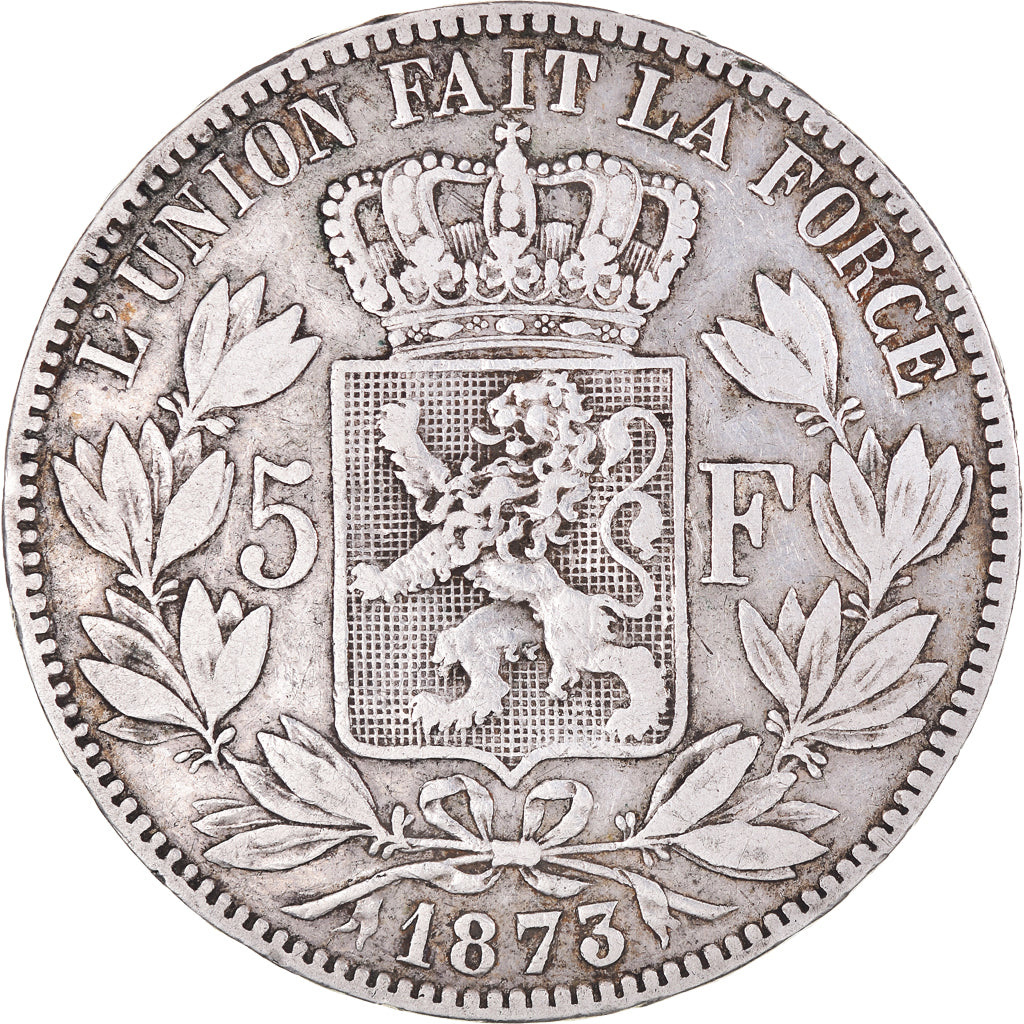 Moneta, Belgia, Leopold II, 5 Francs, 5 Frank, 1873, VF(30-35), Srebro, KM:24