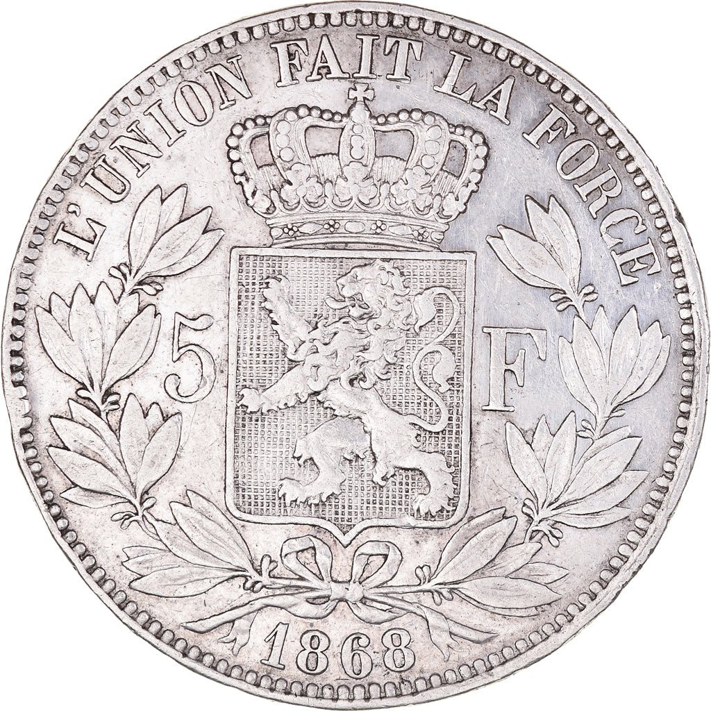 Moneta, Belgio, Leopold II, 5 Francs, 5 Frank, 1868, BB+, Argento, KM:24