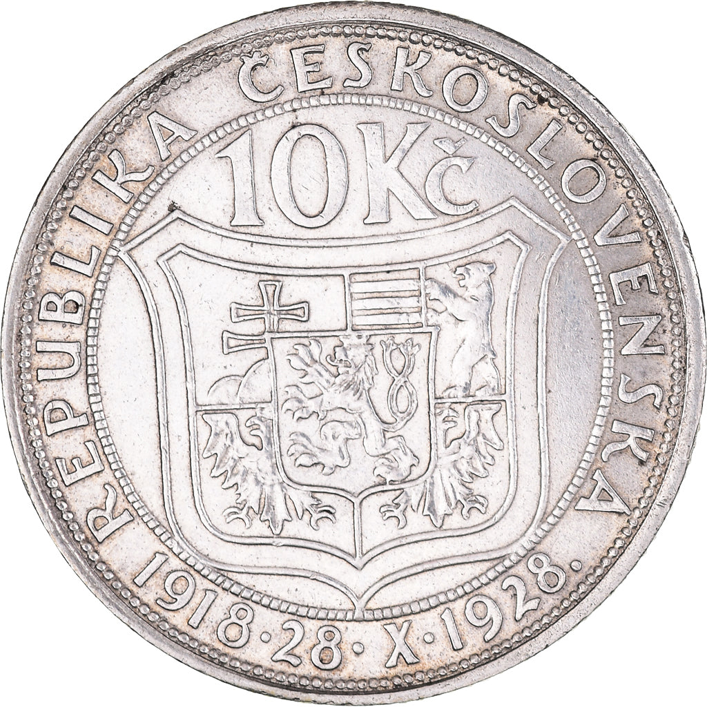 Moneta, Cecoslovacchia, 10 Korun, 1928, Kremnica, SPL-, Argento, KM:12
