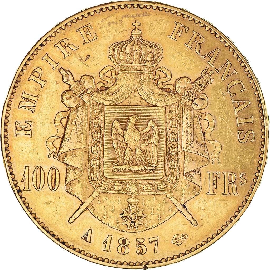 Coin, France, Napoleon III, 100 Francs, 1857, Paris, EF(40-45), Gold, KM:786.1