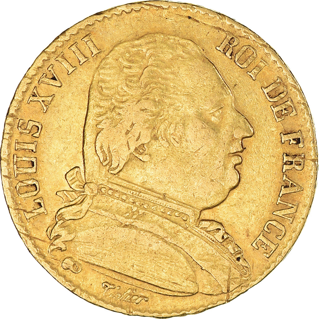 Moneda, Francia, Louis XVIII, 20 Francs, 1814, Paris, MBC, Oro, KM:706.1