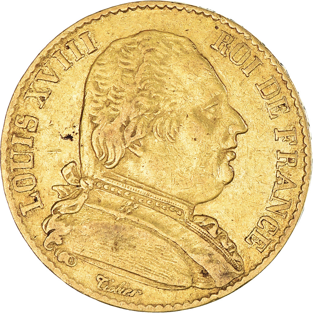 Coin, France, Louis XVIII, 20 Francs, 1814, Paris, EF(40-45), Gold, KM:706.1