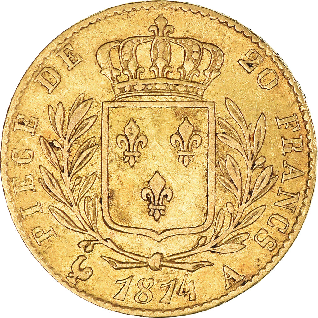 Coin, France, Louis XVIII, 20 Francs, 1814, Paris, EF(40-45), Gold, KM:706.1