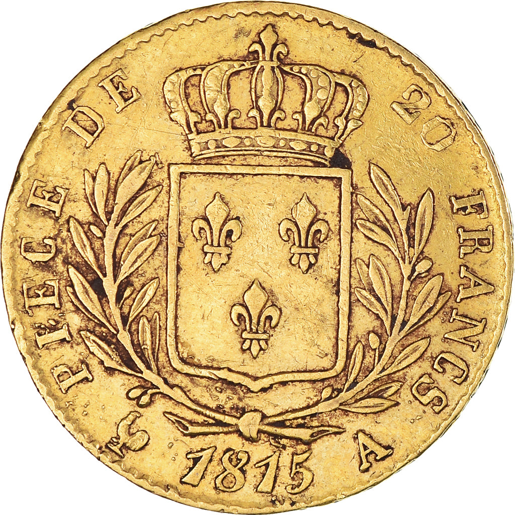Moeda, França, Louis XVIII, 20 Francs, 1815, Paris, EF(40-45), Dourado