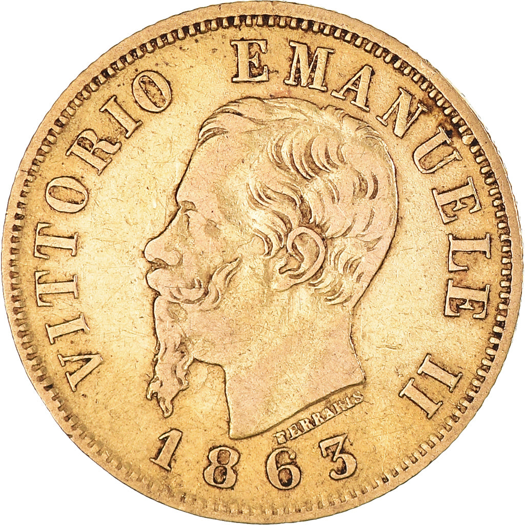 Coin, Italy, Vittorio Emanuele II, 10 Lire, 1863, Torino, EF(40-45), Gold