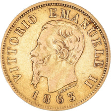 Coin, Italy, Vittorio Emanuele II, 10 Lire, 1863, Torino, EF(40-45), Gold