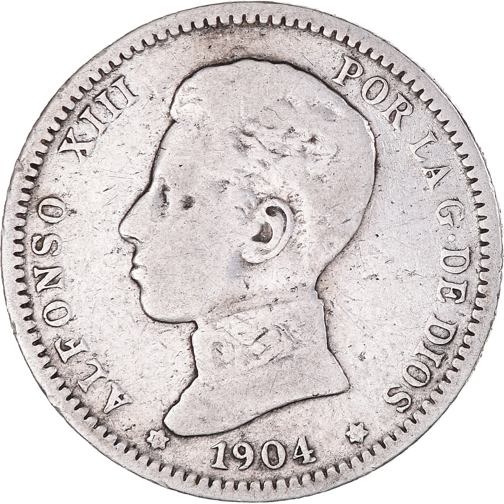 Moneda, España, Alfonso XIII, Peseta, 1904, BC+, Plata, KM:721