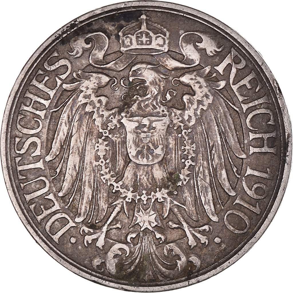 Moneta, GERMANIA - IMPERO, Wilhelm II, 25 Pfennig, 1910, Berlin, BB, Nichel