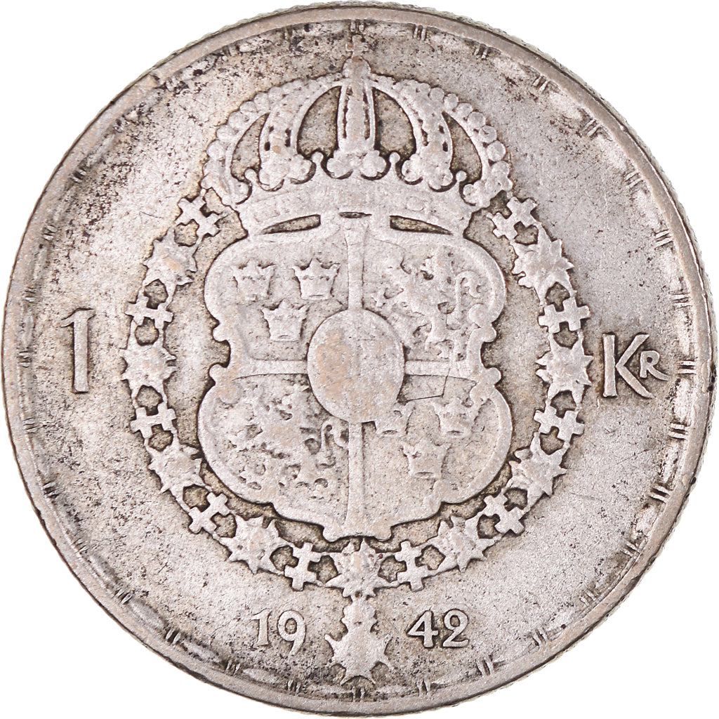 Moneda, Suecia, Gustaf V, Krona, 1942, MBC, Plata, KM:814