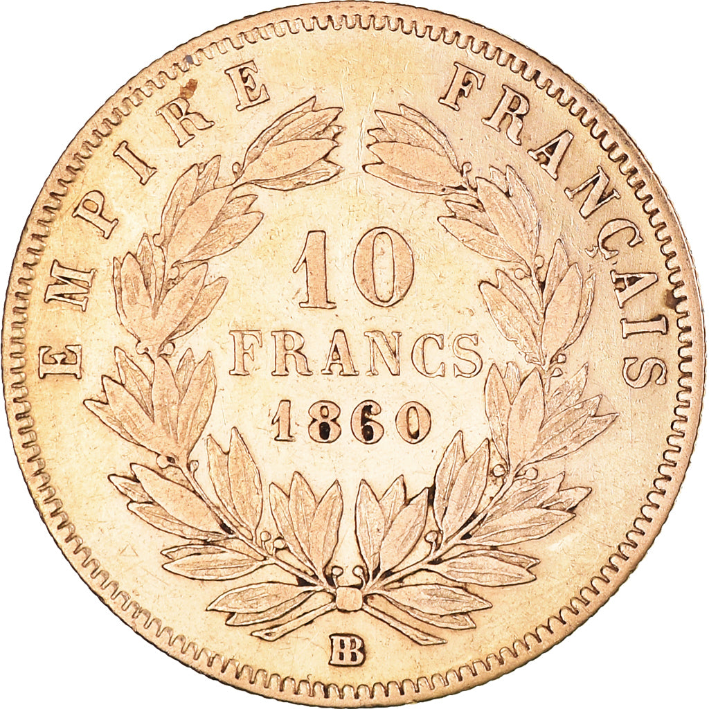 Coin, France, Napoleon III, 10 Francs, 1860, Strasbourg, AU(50-53), Gold