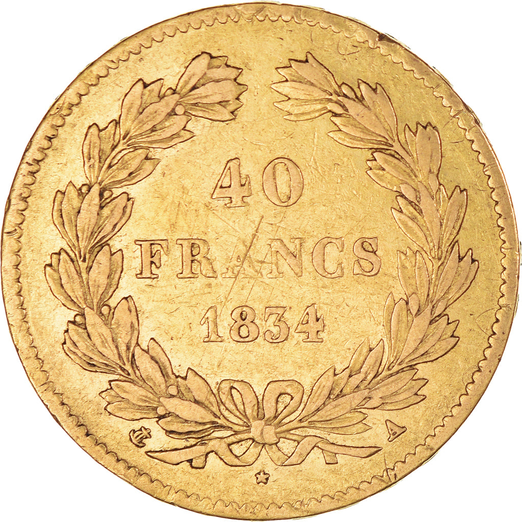 Moeda, França, Louis-Philippe, 40 Francs, 1834, Paris, EF(40-45), Dourado