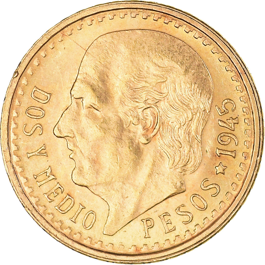 Moneta, Messico, 2-1/2 Pesos, 1945, Mexico City, SPL, Oro, KM:463