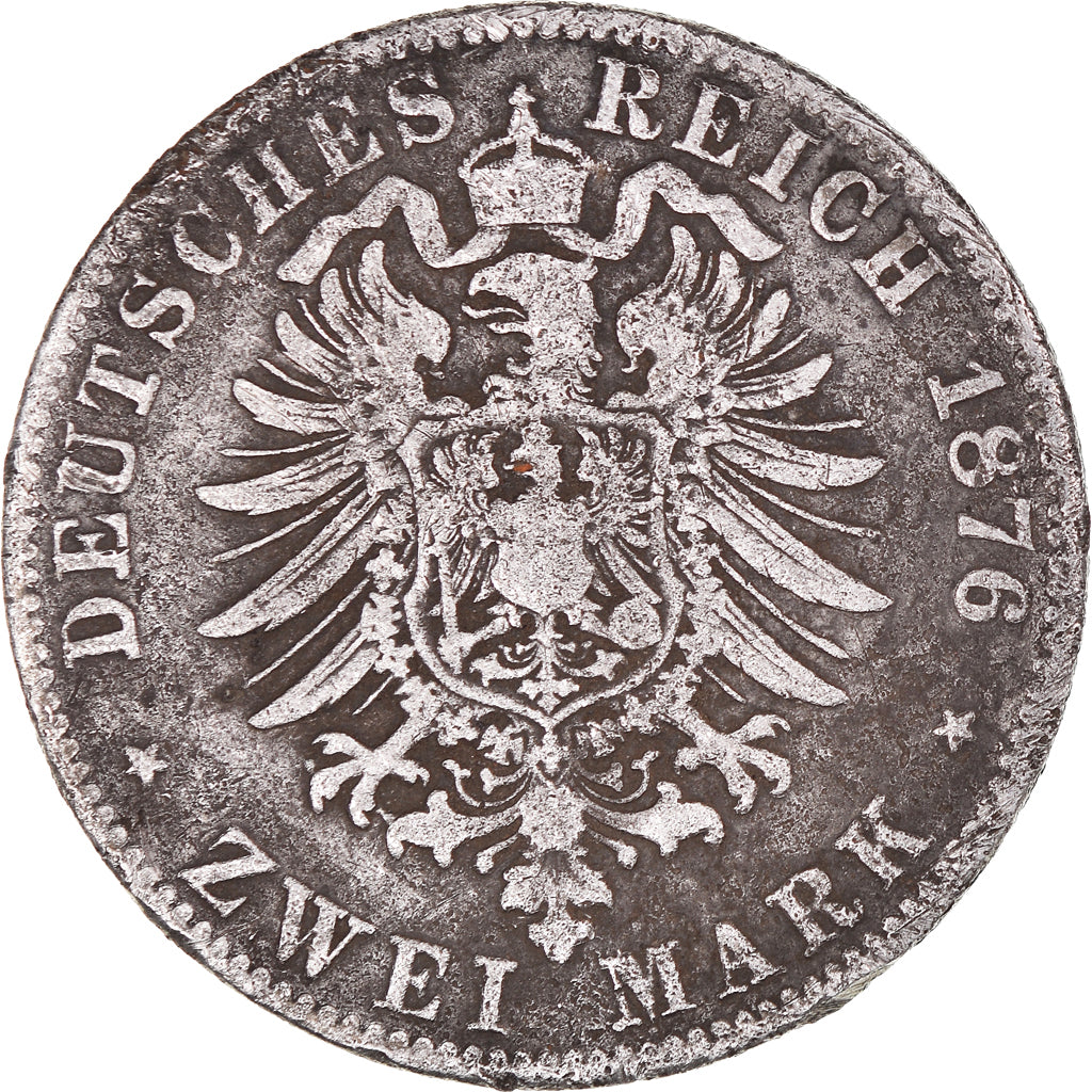 Münze, Deutsch Staaten, PRUSSIA, Wilhelm I, 2 Mark, 1876, Frankfurt, S, Silber