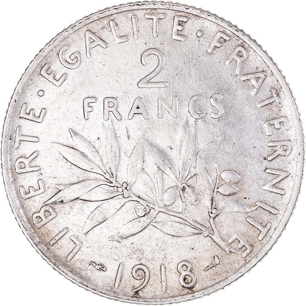 Coin, France, Semeuse, 2 Francs, 1918, Paris, AU(55-58), Silver, KM:845.1