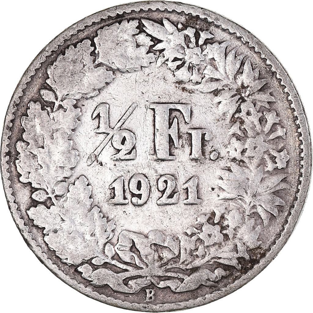 Munten, Zwitserland, 1/2 Franc, 1921, Bern, FR+, Zilver, KM:23