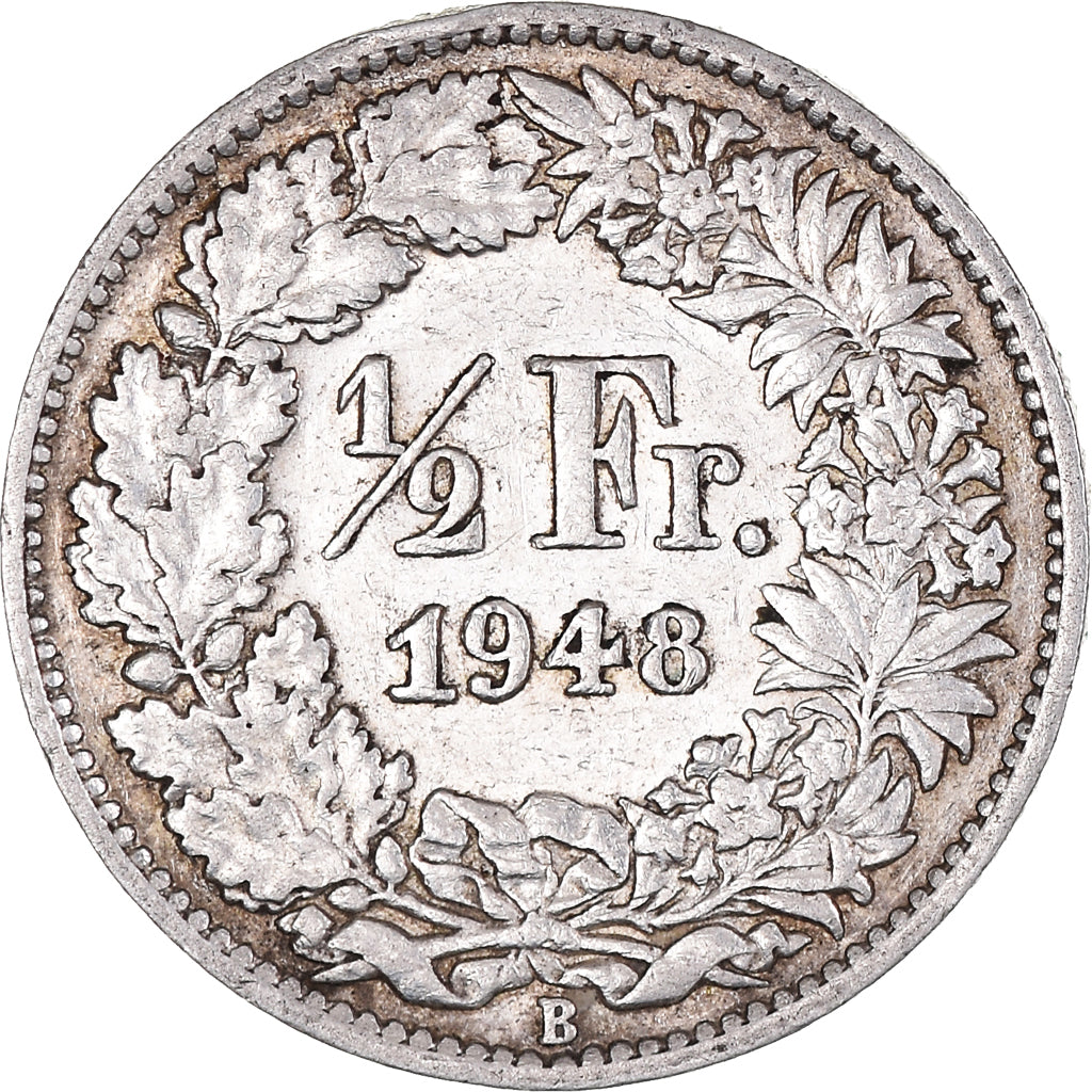 Coin, Switzerland, 1/2 Franc, 1948, Bern, AU(55-58), Silver, KM:23