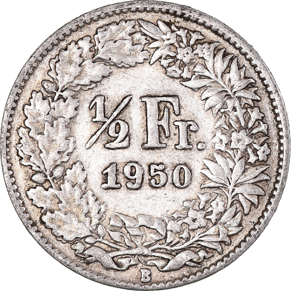 Munten, Zwitserland, 1/2 Franc, 1950, Bern, ZF+, Zilver, KM:23