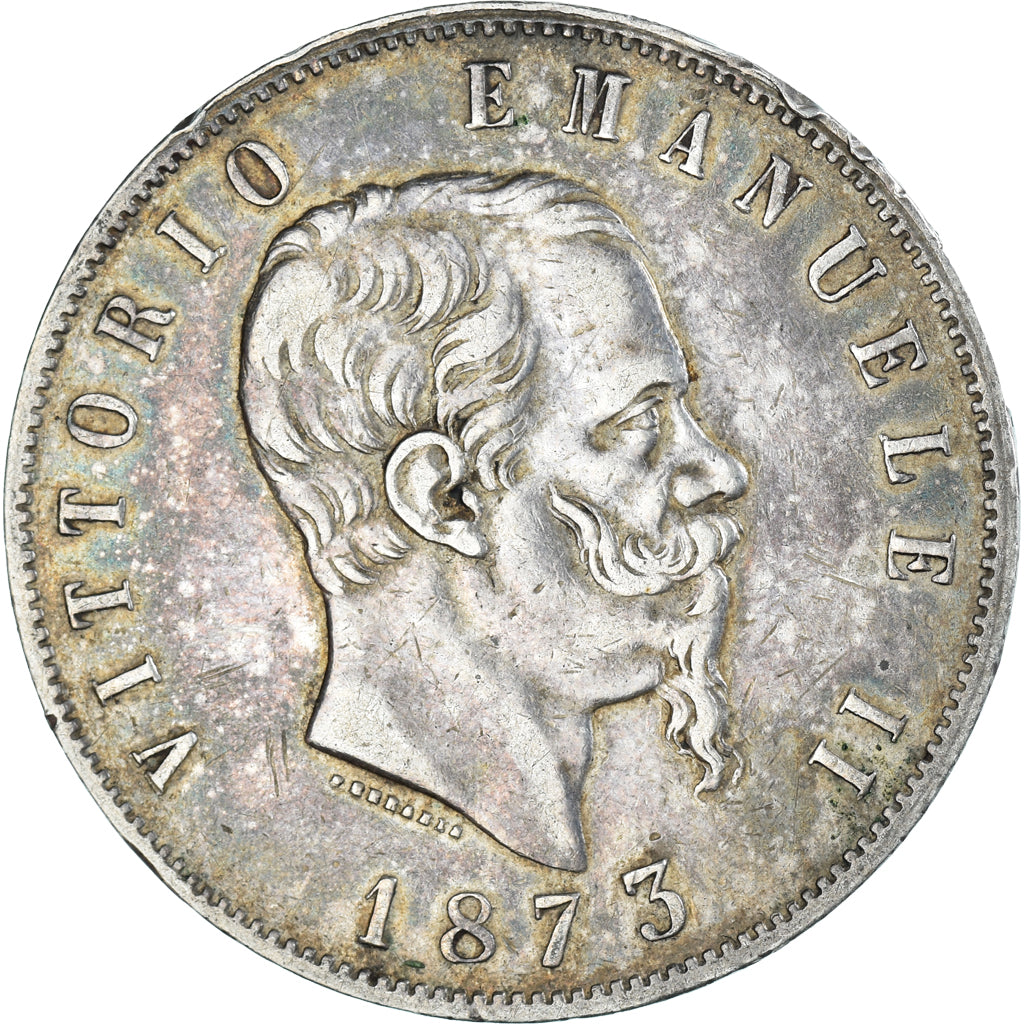 Moeda, Itália, Vittorio Emanuele II, 5 Lire, 1873, Milan, EF(40-45), Prata