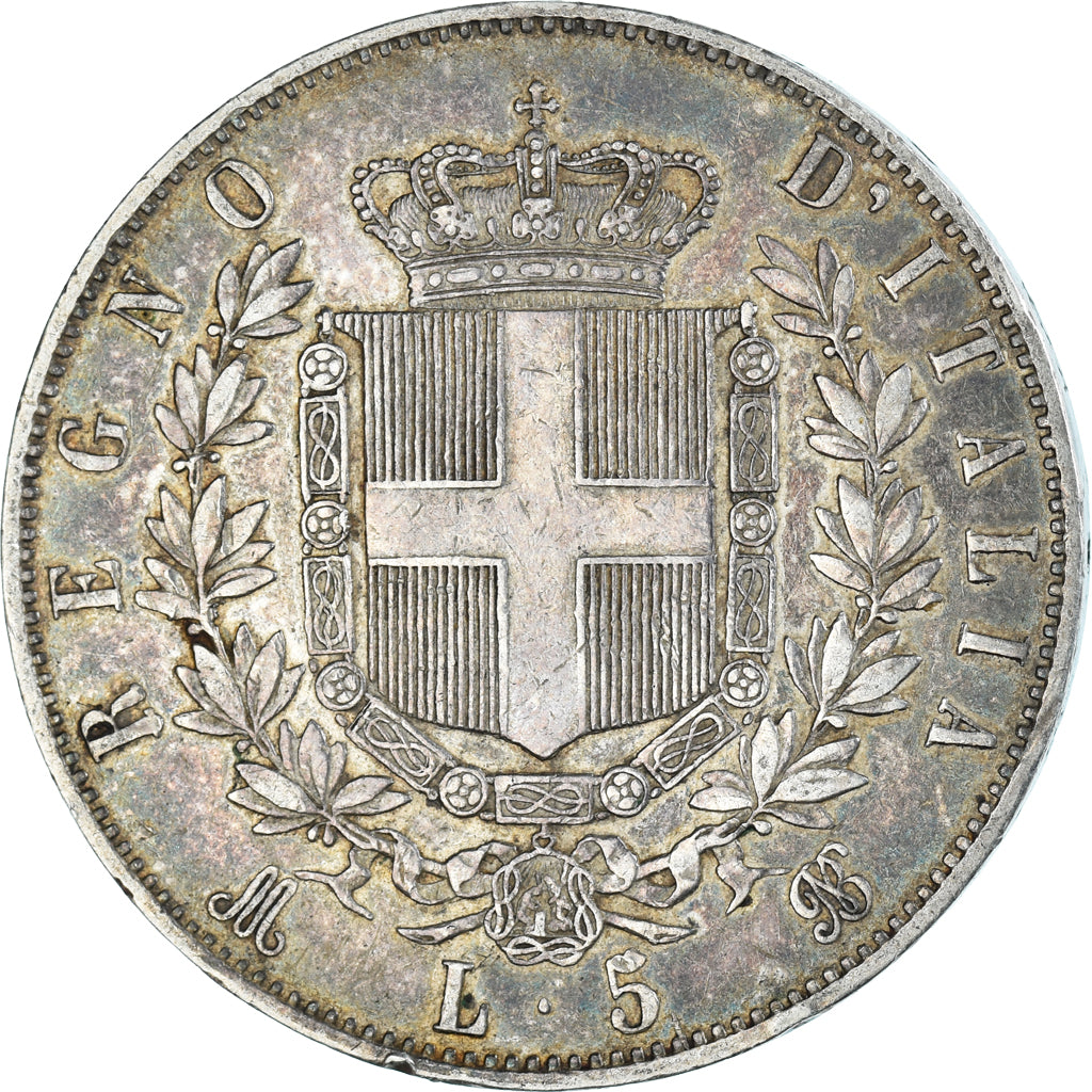 Moeda, Itália, Vittorio Emanuele II, 5 Lire, 1873, Milan, EF(40-45), Prata