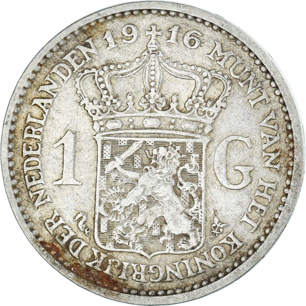 Moeda, Países Baixos, Wilhelmina I, Gulden, 1916, Utrecht, VF(30-35), Prata