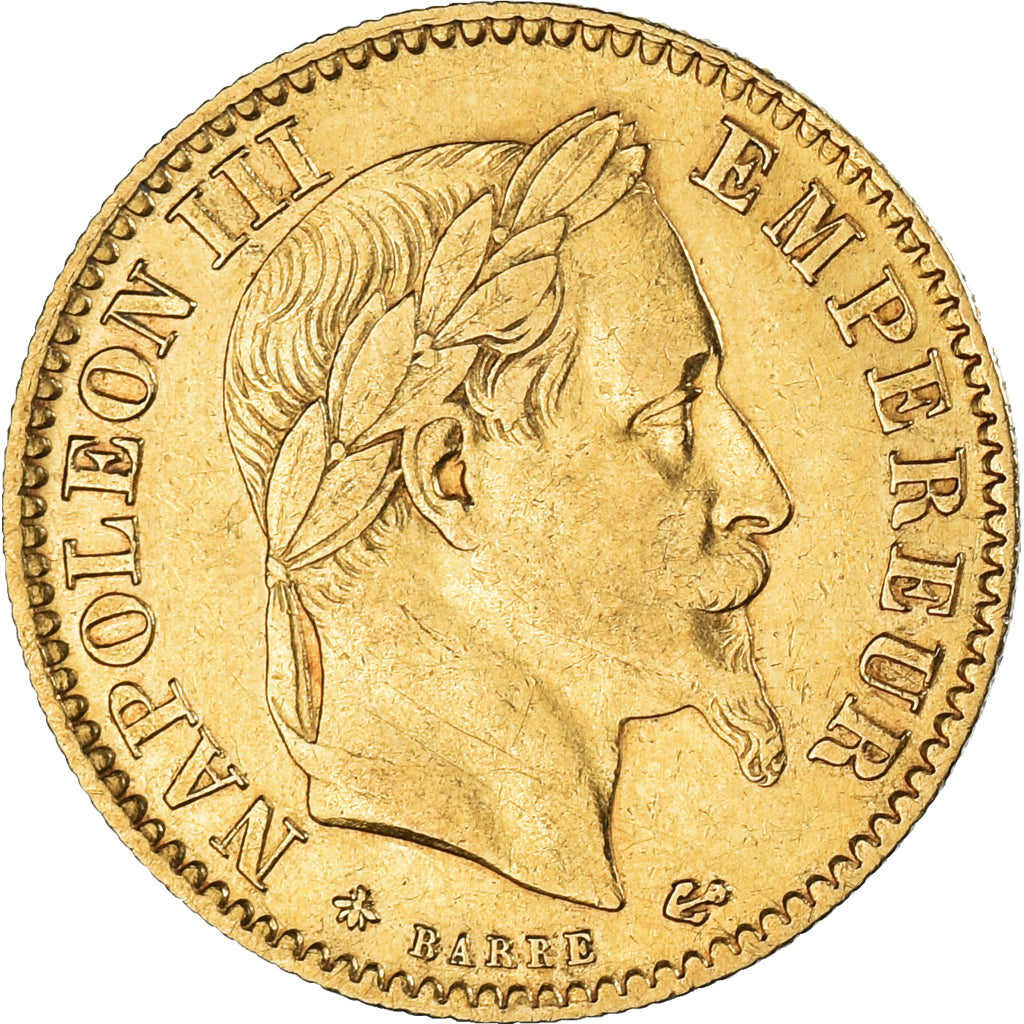 Moneda, Francia, Napoleon III, 10 Francs, 1865, Paris, MBC+, Oro, KM:800.1
