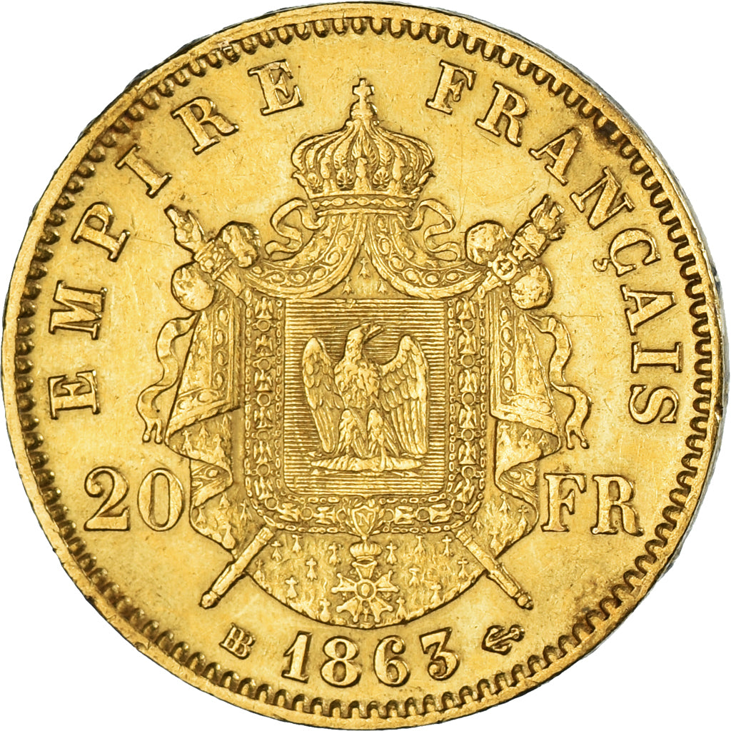 Monnaie, France, Napoleon III, Napoléon III, 20 Francs, 1863, Strasbourg, SUP